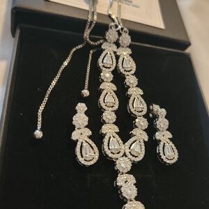 Elegant Necklace & Earing Bridal Set In Simulated Diamond & cz